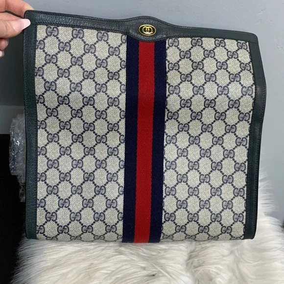 Authentic and vintage navy blue Gucci Ophidia Sherry Line XL clutch - Picture 11 of 17